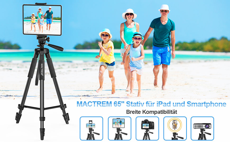 Штатив Handy Stativ Upgrade 165см для камери, смартфона, iPad: 360° обертання, портативний трипод з пультом, сумісний з усіма телефонами, iPhone, Samsung, Camera, GoPro, чорний