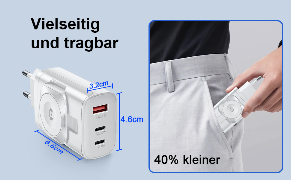 Зарядний пристрій 4-в-1 для Apple Watch та iPhone: 40W USB-C, швидка зарядка PD, сумісний з Apple Watch 10/9/8/7/6/Ultra/SE, iPhone 17/16/15 Pro Max, iPad, AirPods (Білий)