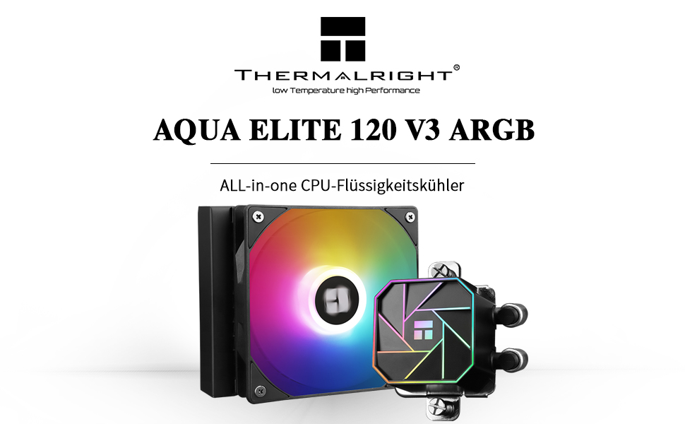 Thermalright AQUA ELITE 120 V3: Рідинний кулер для CPU з помпою та вентилятором TL-C12B-S V2 (PWM), сумісний з AMD/Intel