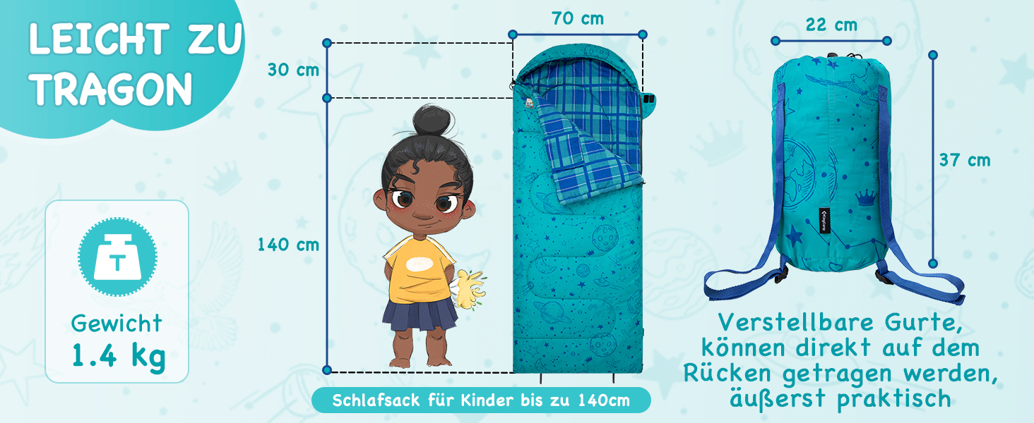 KingCamp Kids Sleeping Bag - Winter Warmth & 3-4 Season Comfort for Camping & Trekking - 170x70cm, 7°C Rating