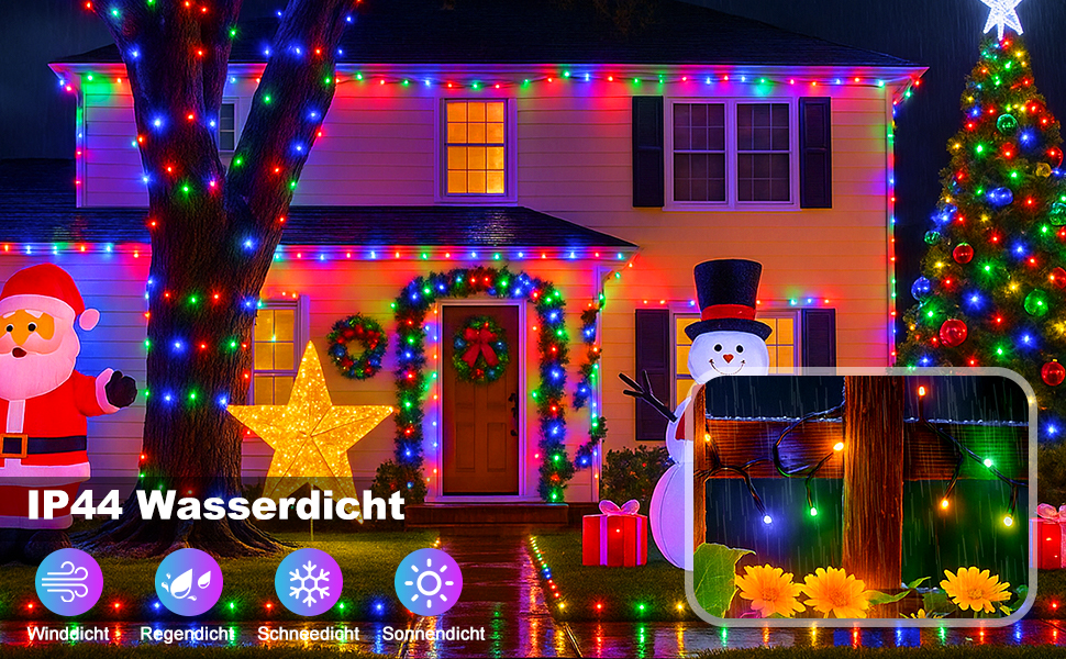 LED гірлянда для прикраси саду, балкону, весілля: 20м, 1000 LED, RGB, 8 режимів, таймер, вологостійка