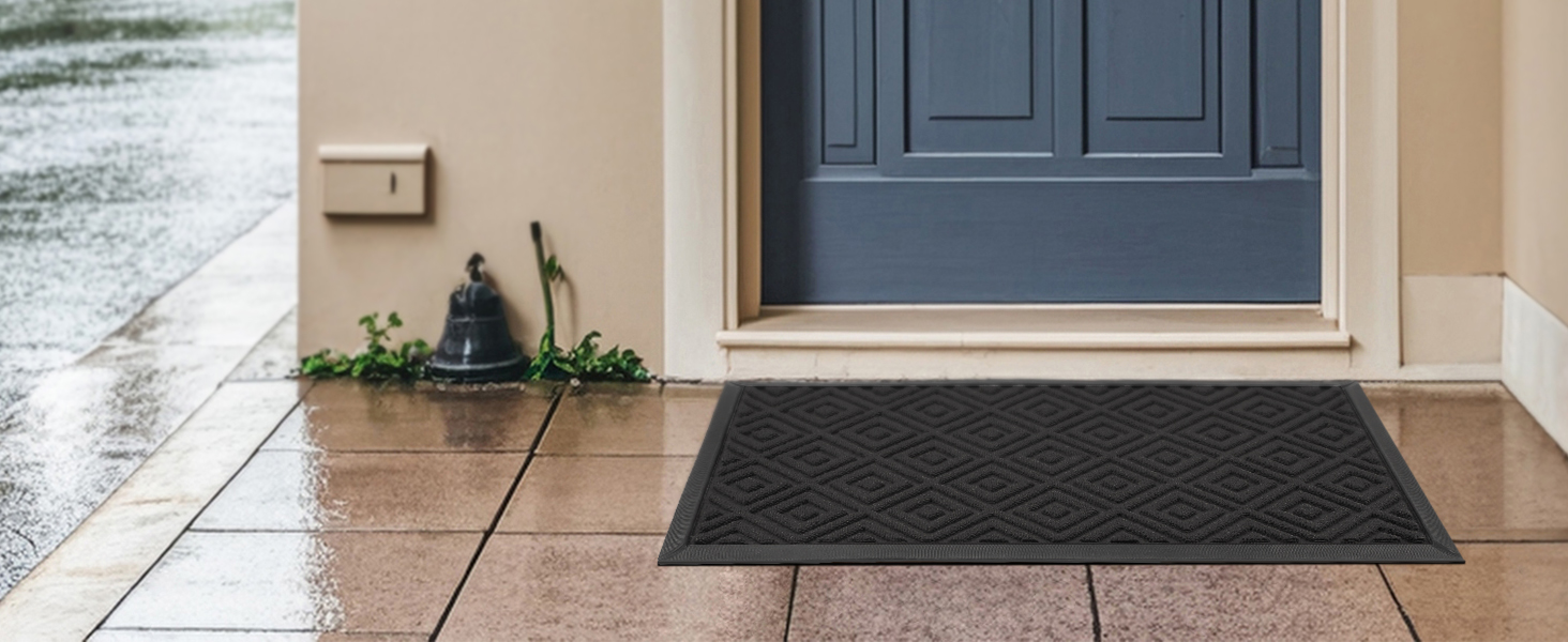 Килимок для взуття LEKEEPGO 60x90 см, чорний, гумовий, протиковзкий, для вулиці та дому, з дренажем, праний, для вхідних дверей