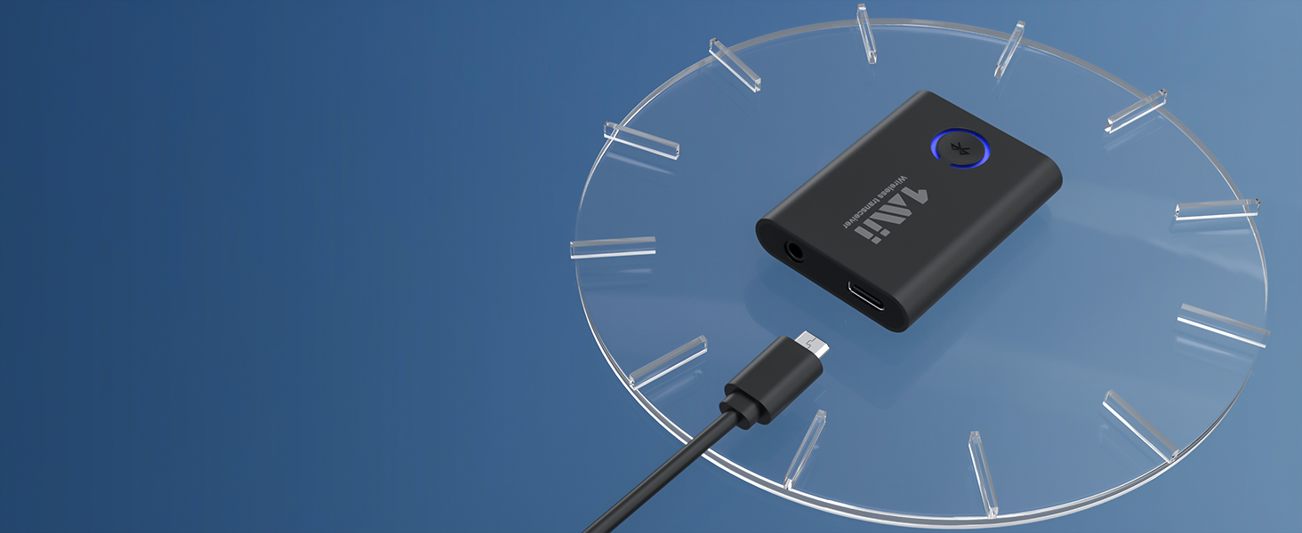 1Mii Bluetooth 5.3 адаптер для телевізора та навушників, 2-в-1 передавач/приймач, aptX-Adaptive & HD аудіо, 3.5 мм роз'єм, для стереосистеми, літака, MP3, чорний