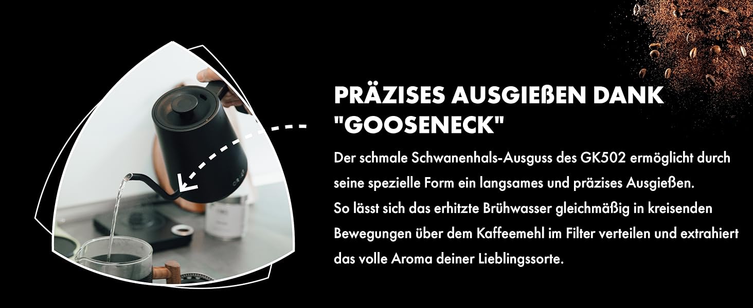 Чайник Pour-Over GRAEF GK502, з регулюванням температури та таймером, з гусячим носиком, 900 мл, матовий чорний