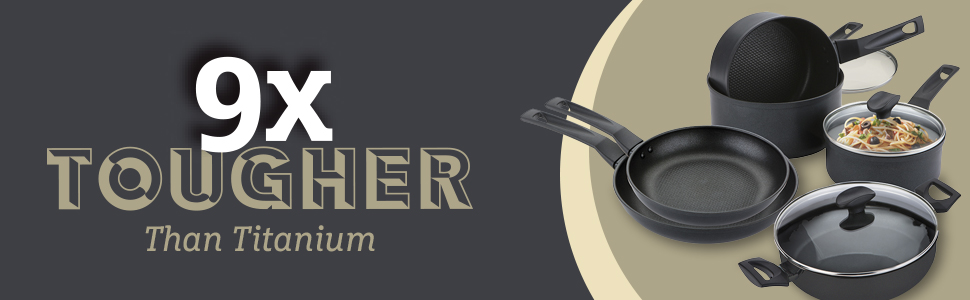 Набір сковорідок PRESTIGE 9 x Tougher: 3 шт. (21/25/29 см) з антипригарним покриттям, стійким до подряпин, індукційні, з ергономічними ручками, безпечні для духовки та посудомийної машини