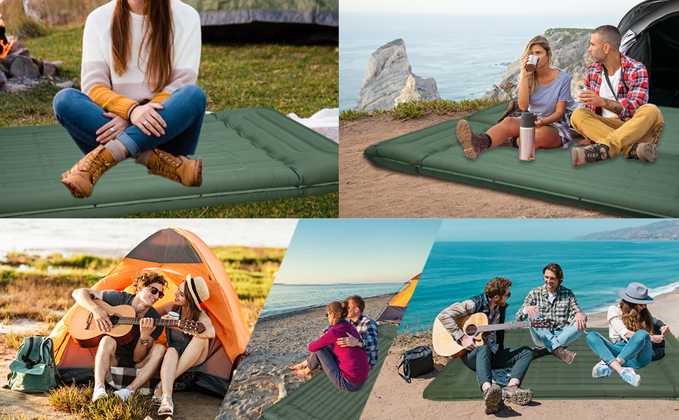 Каремат для кемпінгу Techshare самонадувний, потовщений, з насосом. Підходить для туризму, відпочинку на природі та кемпінгу