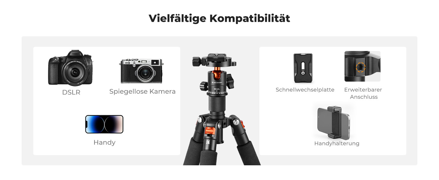 Міні штатив K&F Concept S225A1+BH-25: компактний штатив для камери з кульковою головкою 360°, 52 см, з тримачем для телефону, для Canon/Sony/Nikon/Fujifilm, до 6 кг