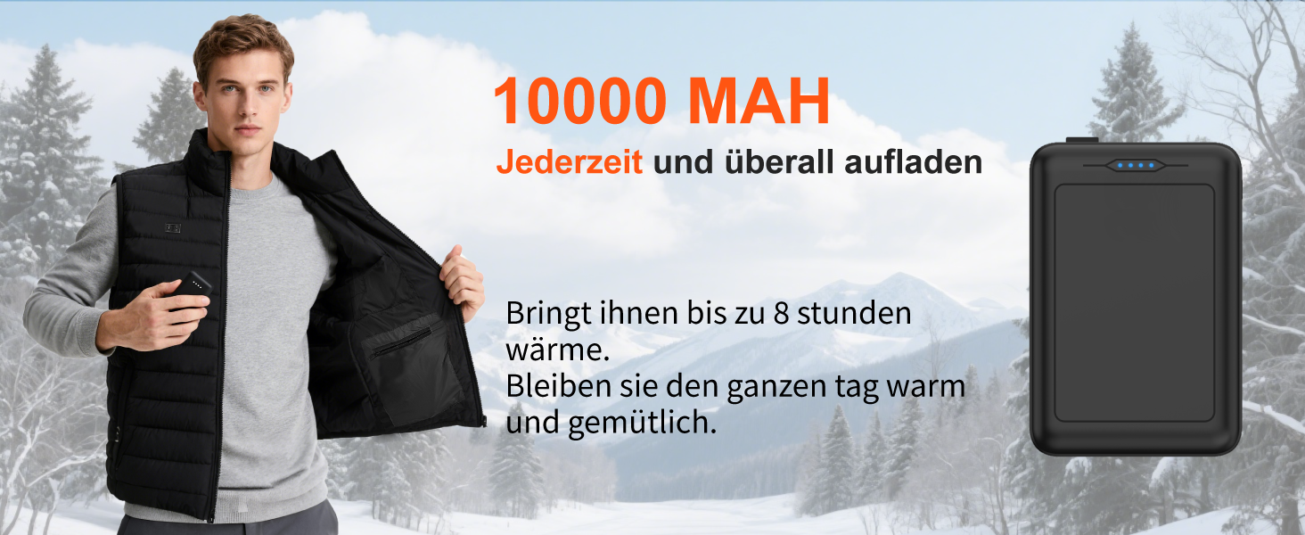 Обогревна жилетка для чоловіків та жінок з powerbank 10000 mAh, 3 режими температури, 4 зони обігріву, пральна машина, чорний, M