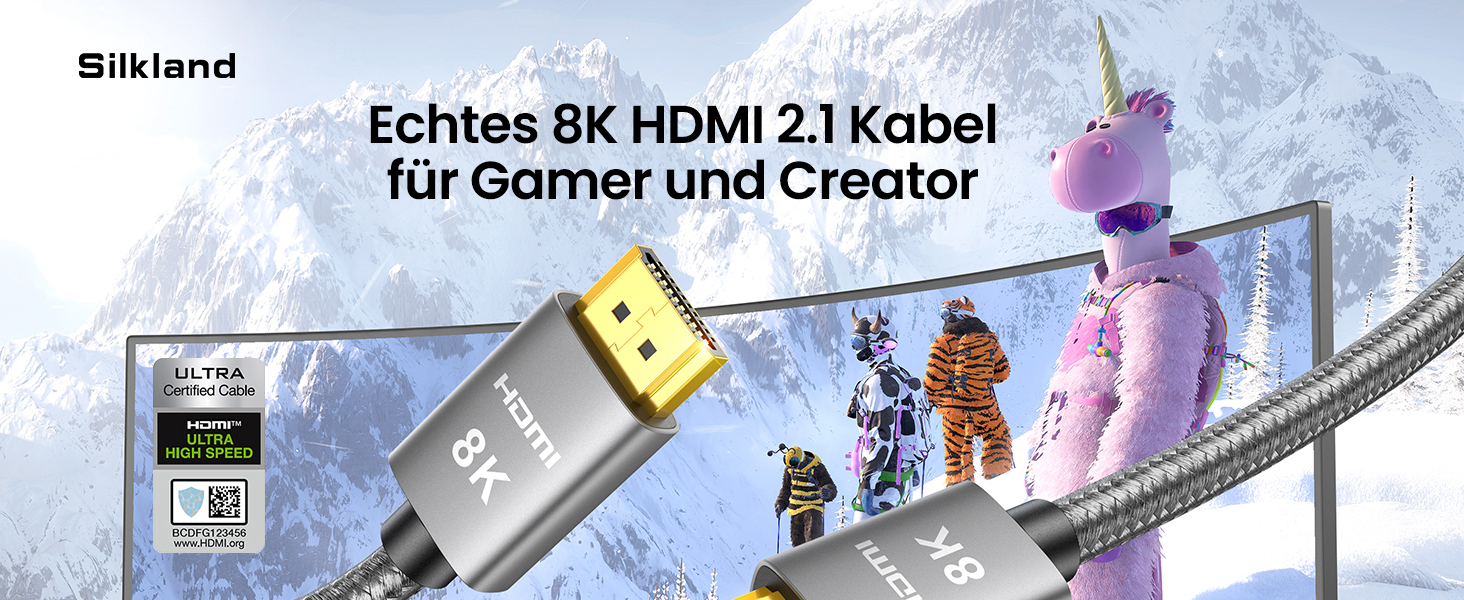 Кабель HDMI 2.1 Silkland 8K (2м) - Сертифікований, eARC, 48Gbps, сумісний з PS5, Fire TV, HDTV, Laptop