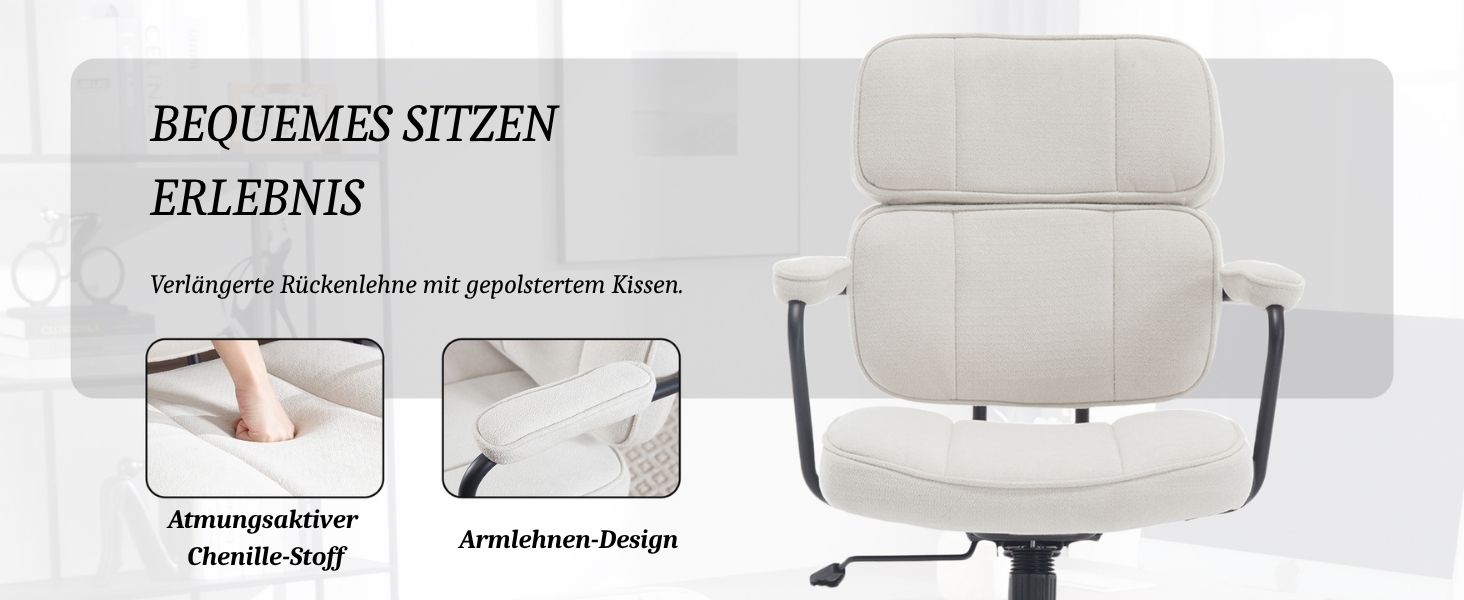 Крісло офісне, комп'ютерне, для дому, з регулюванням висоти, 360° обертання, з підлокітниками, з екошкіри, бежеве