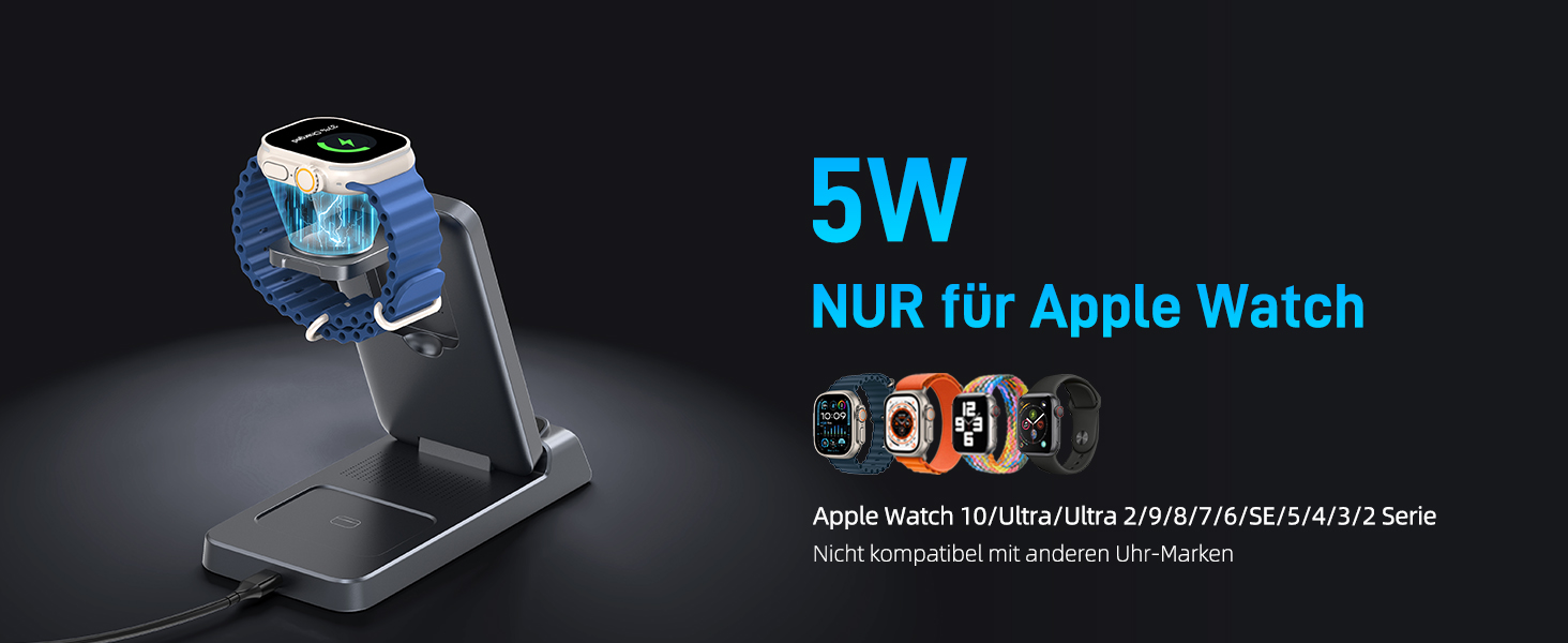 Зарядна станція 3-в-1 бездротова для iPhone, Apple Watch, AirPods, з годинником, для подорожей