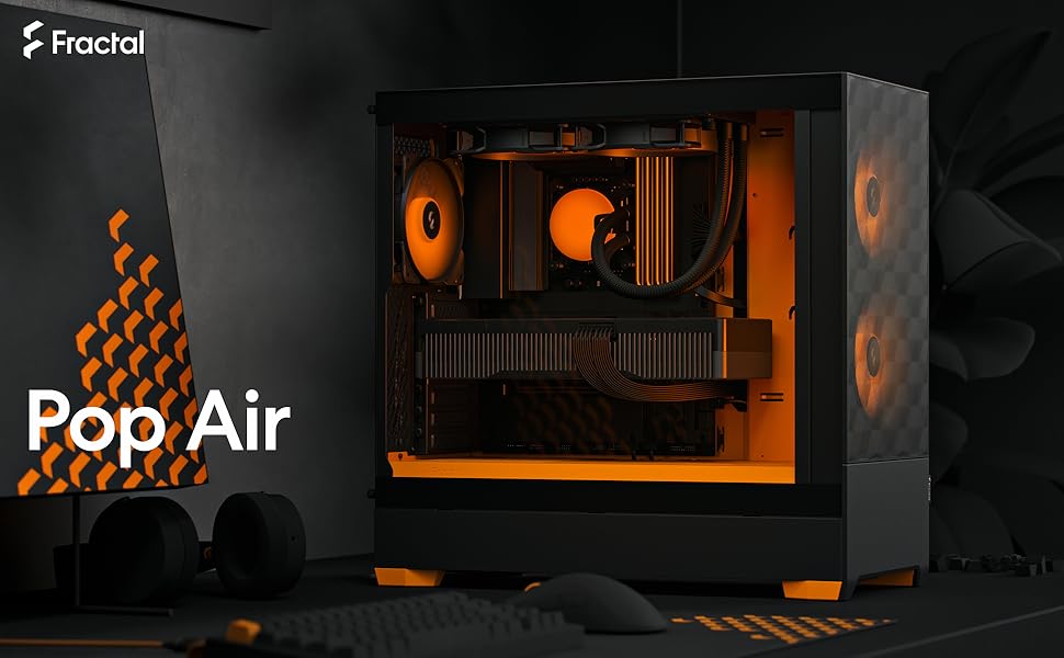 Корпус для ПК Fractal Design Pop Air Black з темним склом та сіткою Honeycomb Mesh - 3 вентилятори, ATX, чорний