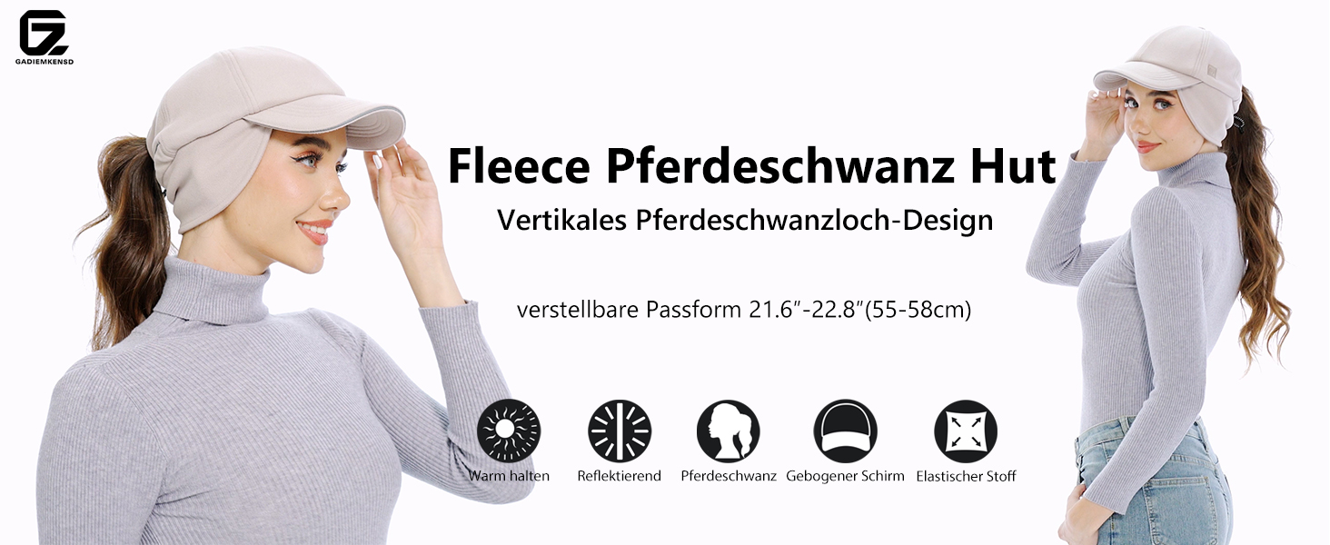 Флісова шапка-пончик GADIEMKENSD для жінок з відбиваючими елементами, регульованим козирком та нагрівачами для вух, 55-58, хакі