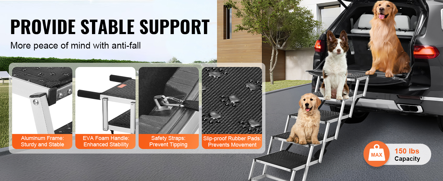 Сходинка для собак VEVOR: 5-ступенева автотреп'я для собак, легка алюмінієва конструкція, протиковзна поверхня, для авто, SUV та LKW
