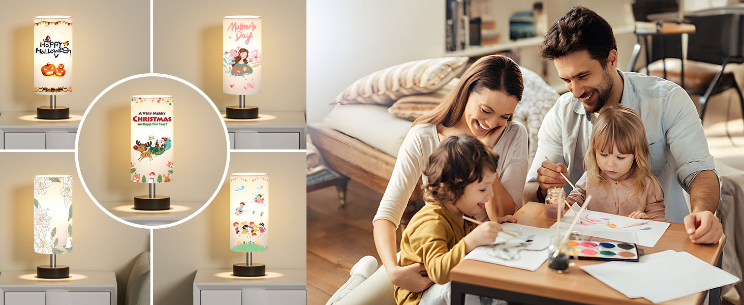 Нічна лампа Kakanuo з 3 колірними температурами, біла, з вимикачем, абажур з льону, для вітальні, спальні, офісу, дитячої кімнати (LED лампа в комплекті), колір A-білий+чорний