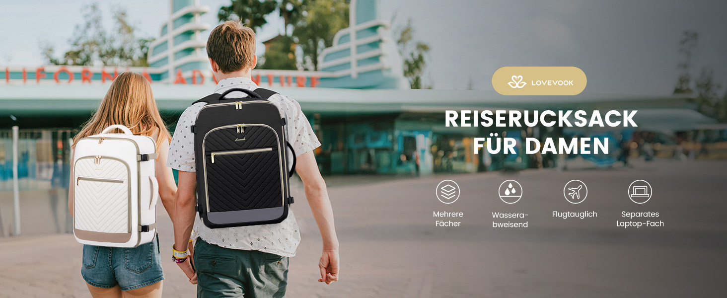 LOVEVOOK Рюкзак для ручної поклажі, 40L, жіночий, для подорожей, великий, водонепроникний, з відділенням для ноутбука 17 дюймів, валіза-рюкзак, для подорожей, роботи, бізнесу, білий, кофейний колір