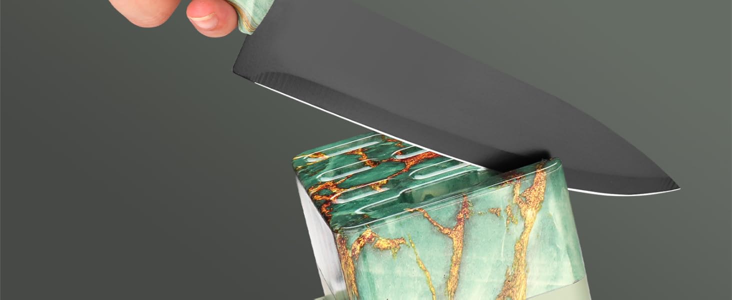 Набір кухонних ножів Messerblock з 16 частинами: ножі, обробна дошка, захист пальців, точилка та кухорізаки. Професійний набір для дому (зелений)