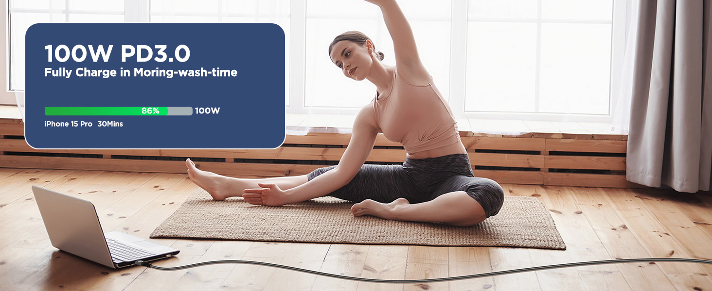 Кабель USB-C на USB-C [2 шт. 2м+2м] 100W, 5A, PD, для iPhone, Samsung, iPad, MacBook, Pixel, Switch. Чорний