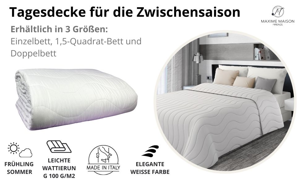 Плед для ліжка 240x260 см, двосторонній дизайн, осінь/весна (100 г/м²), стеганий, з м'якої мікрофібри, Made in Italy (білий)