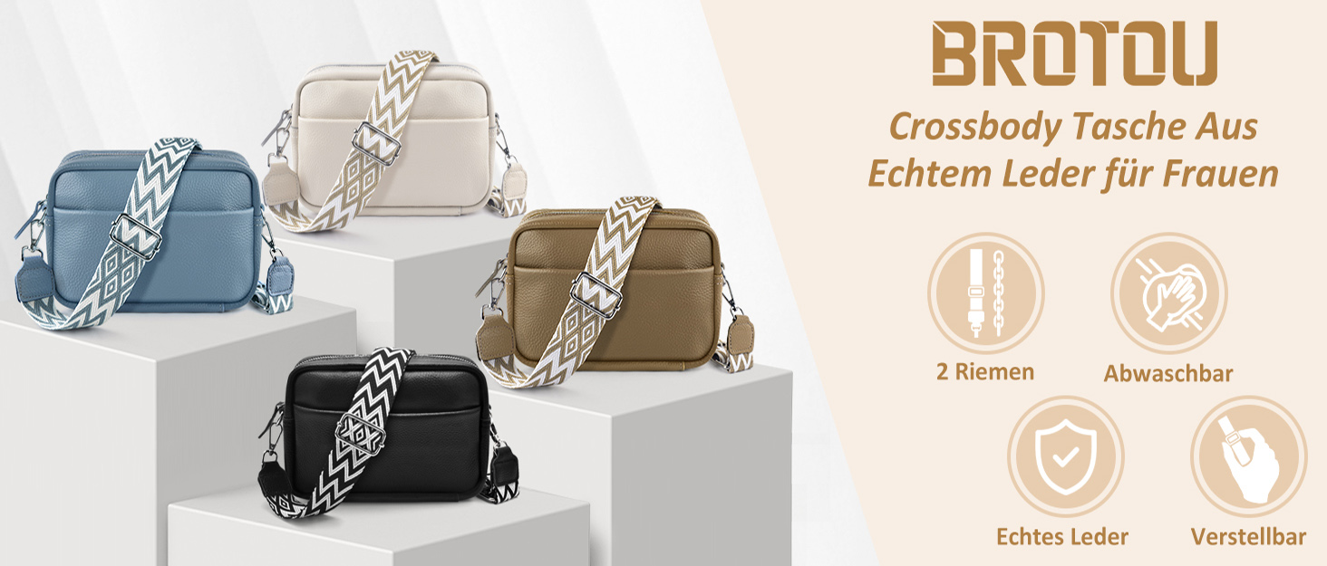 Сумка жіноча BROTOU через плече зі шкіри, чорна крос-боді з широким ременем та відділеннями для карт