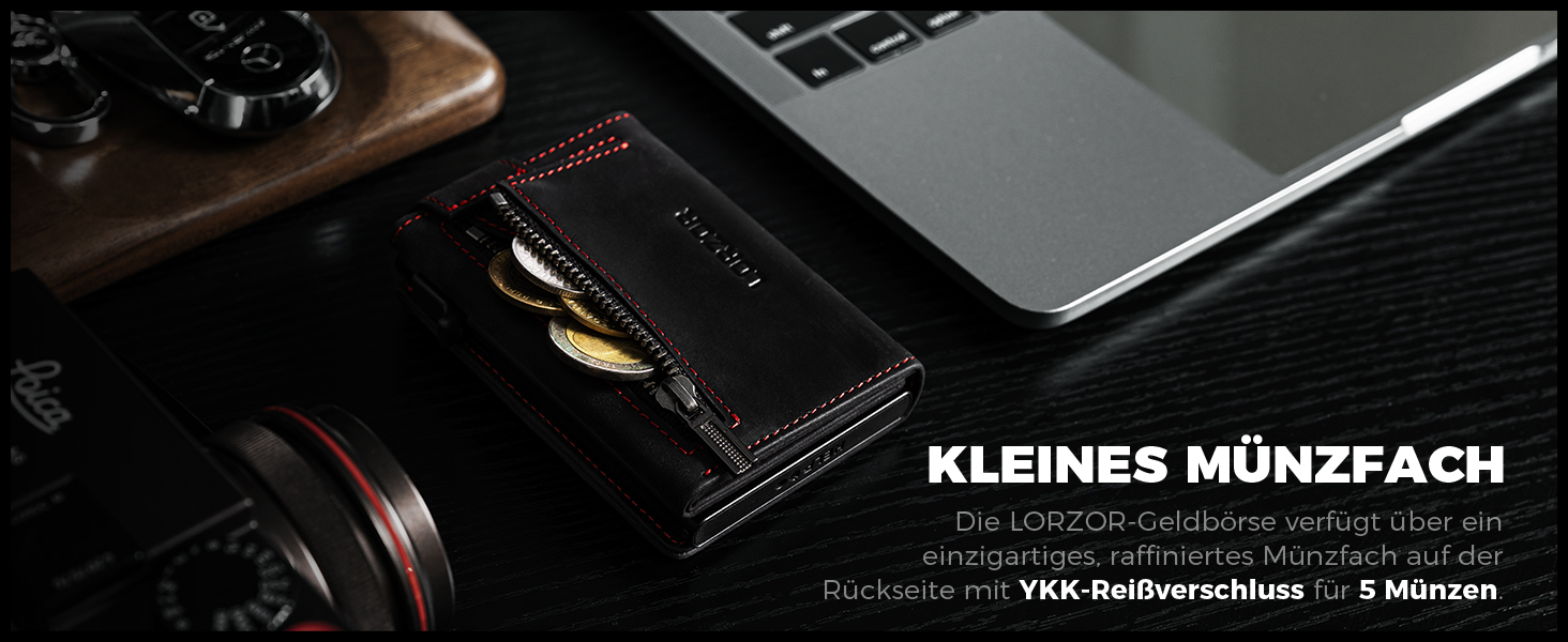 Чоловіче картхолдер LORZOR з магнітною застібкою: slim wallet з відділенням для монет, RFID захистом, вміщує 10 карт, коричневий