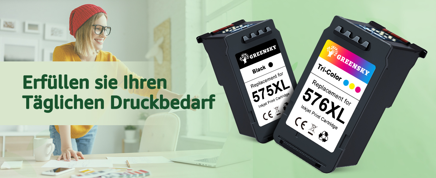 Картриджі для принтера Canon PG-575XL та CL-576XL від GREENSKY, комплект чорний та кольоровий, підвищена ємність