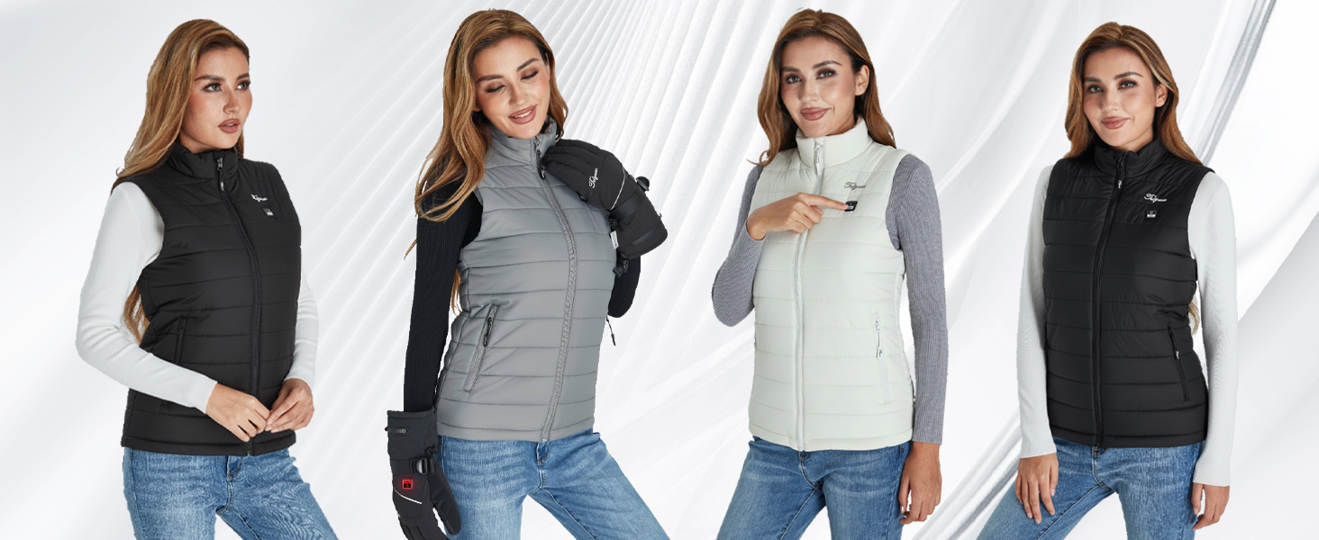 Гріюча жилетка для жінок Telguua з акумулятором 5V 12000mAh, USB-C, 4 зони нагріву, 3 режими температури, для активного відпочинку, біла (XXL, сірий)