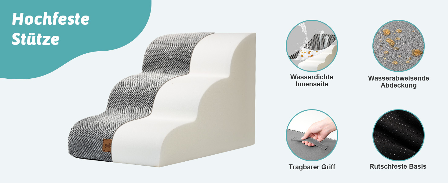 Сходинки для собак маленьких порід 40 см, сходи для домашніх тварин на диван з високощільним губчастим наповнювачем, сходинки для собак з пральною кришкою та неслизьким дном, 40x57x40 см, 3 сходинки