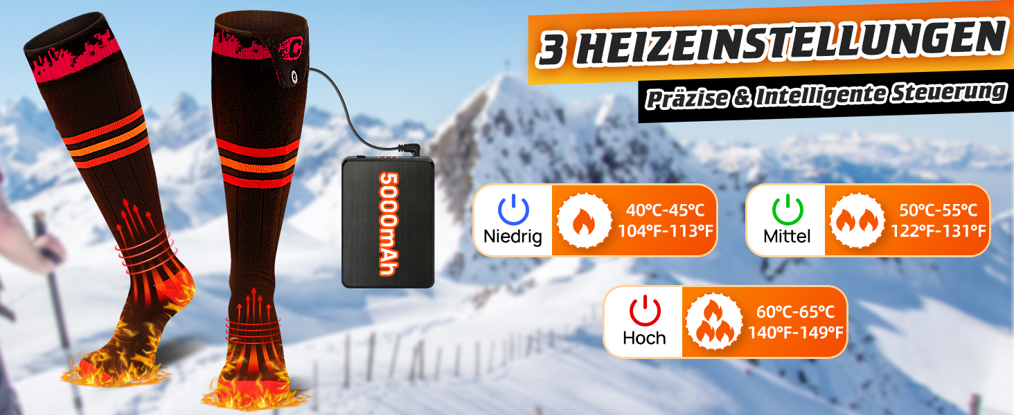 Гріючі шкарпетки COZII для жінок та чоловіків, 5V, 5000 mAh, акумулятор, 65°C, для зими, кемпінгу, полювання, катання на лижах, їзди на конях, смугасті