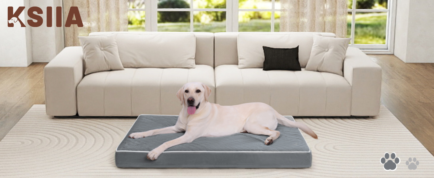 Ортопедичне ліжко для собак KSIIA, великі породи, 104x68x8 см, знімний, миється, сірий