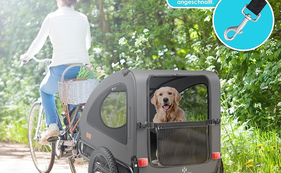 KESSER® Переноска для собак Боксер 2-в-1, велосипедна та прогулянкова, велика (250л), з прапорцем та сумкою, матеріал 600D Oxford Canvas, складана SmartSpace, до 45кг (антрацит/чорний)