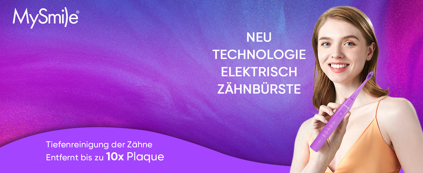 Електрична зубна щітка MySmile DY156 для дорослих, акумуляторна звукова щітка, портативна з 3 насадками, таймер 2 хвилини, 5 режимів, 45000 вібрацій на хвилину, 60 днів роботи від одного заряду, 1 шт. (фіолетова)