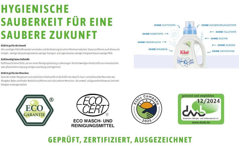 Пральний порошок для кольорових речей Klar EcoSensitive SENSITIV, гіпоалергенний, без ароматизаторів, 4.75 кг (набір 2 шт по 2.375 кг)