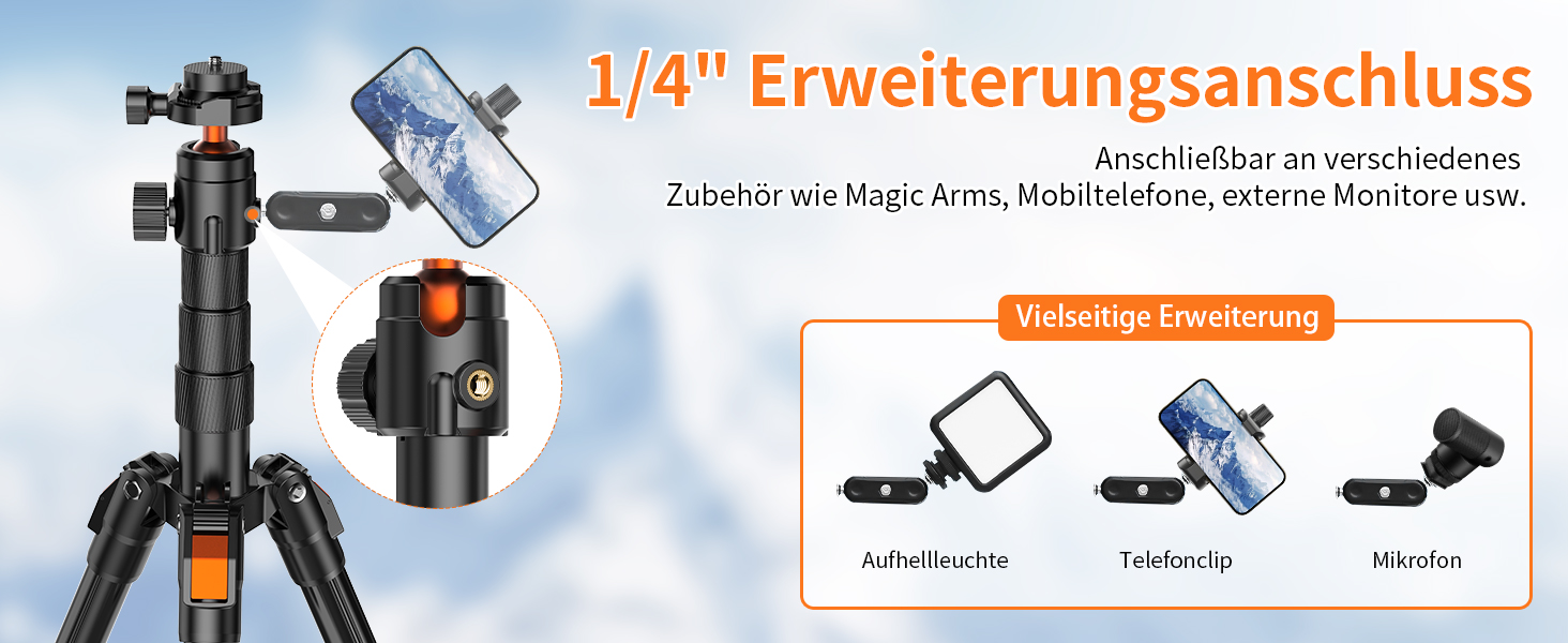 Штатив для камери XXZU 180 см, легкий, для DSLR/смартфона, з кульковою головкою 360° та 1/4-дюймовою різьбою, чорний