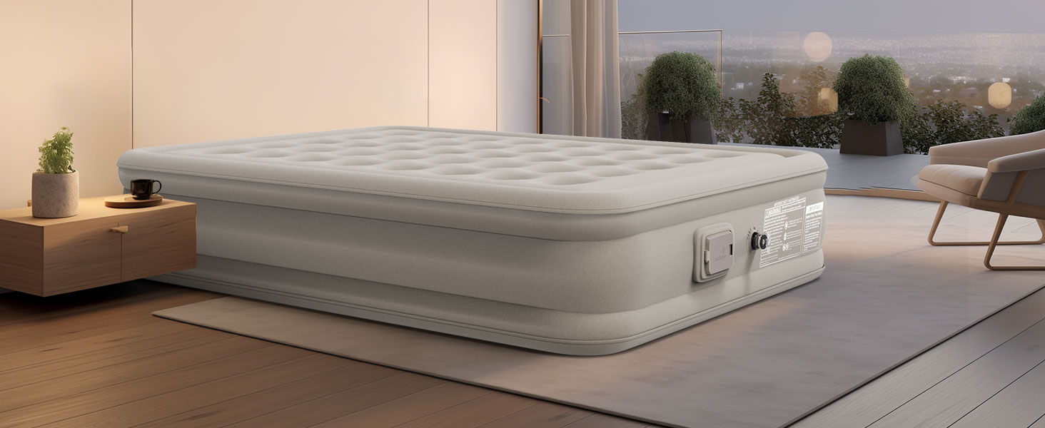 Надувне ліжко 2 персони, надувна матрац, самонадувна з портативним насосом, преміум тканина, антизнос, антишум. Підходить для кемпінгу та дому.