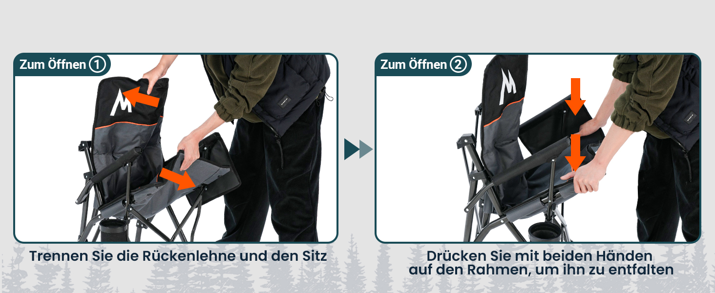 Кемпінговий стілець OVERMONT з високою спинкою, складний, з підголівником - до 226 кг - для пікніка, походу, саду