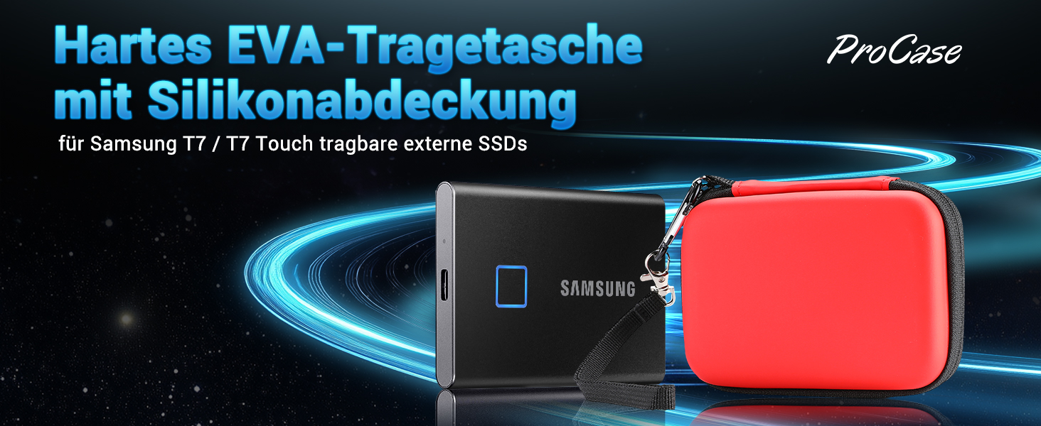 Чохол ProCase для SSD Samsung T7/T7 Touch (500GB/1TB/2TB) - ударостійкий, з силіконовою вставкою, червоний