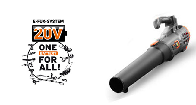 Акумуляторний повітродув FUXTEC 20V FX-E1LB20 з 2 акумуляторами Li-Ion 2Ah та зарядною станцією 2,4A, для саду, доріжок і подвір'я, тиха робота, швидкість до 38 м/с