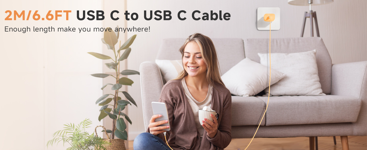 2x USB-C зарядний пристрій 20W + кабель USB-C 2м для iPhone 17/16/15, iPad Pro/Air - Помаранчевий