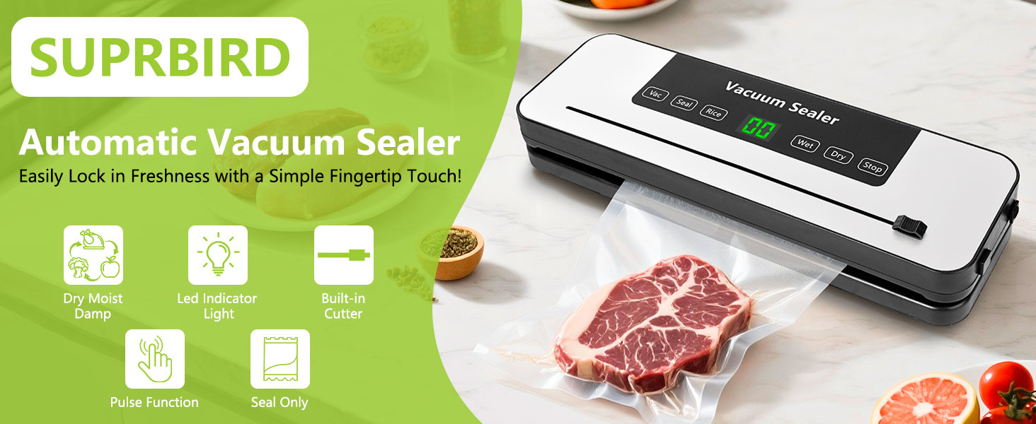 Вакуумний пакувальник Vakuumiergerät Profi з LED-дисплеєм, 50 пакетів, вбудований різак, функції 'Волого/Сухо', для кухні та їдальні