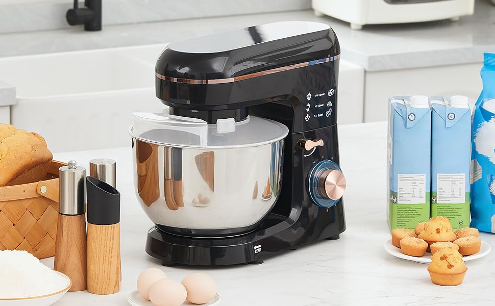 Кухонна машина HOMCOM 1400W з чашею 5.5л з нержавіючої сталі, 6 швидкостей, міксер для тіста та приготування їжі