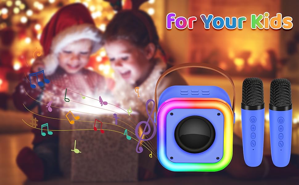 Караоке машина Spinosaurus для дітей з 2 мікрофонами, Bluetooth, LED-підсвічуванням. Ідеально для подарунків, свят та дня народження (темно-синій)