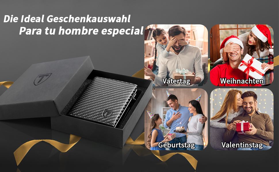 Чоловічий гаманець Portmonee з RFID захистом, Slim Wallet, 10 відділень для карток, з відділенням для монет, з карбону, чорний