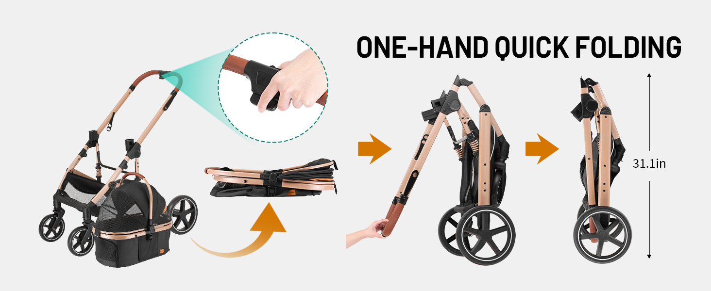 Візок для собак EchoSmile до 20 кг, 4-в-1, чорний. Складаний, з колесами, сітковими віконцями. Підходить для собак та котів середніх розмірів