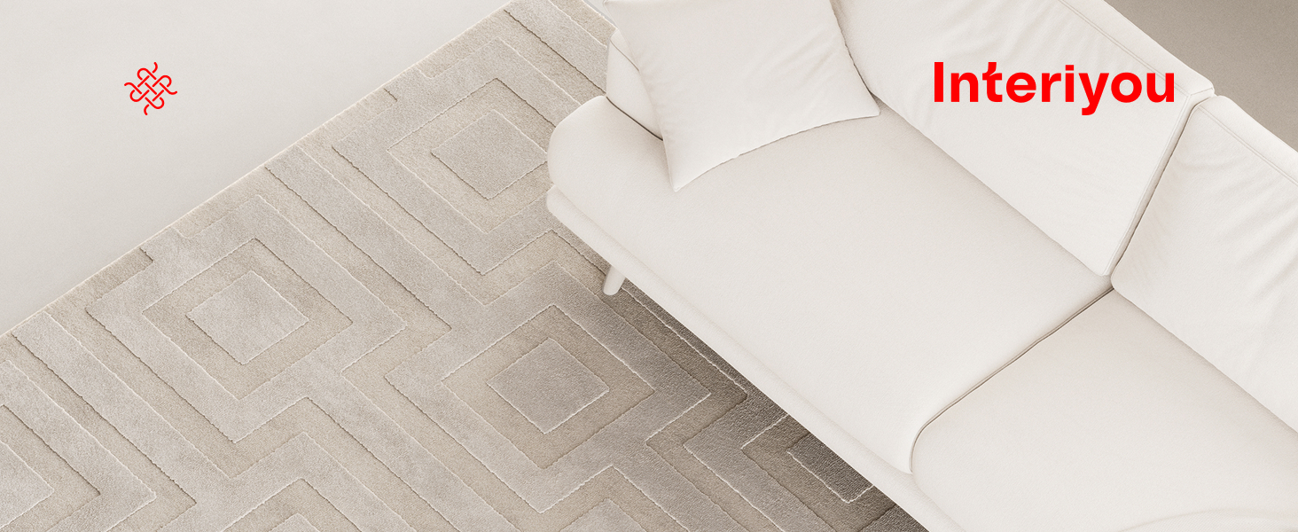 Килим Interiyou для вітальні Cannes, 120x170 см, кремовий - для спальні, їдальні, дитячої кімнати - короткий ворс, скандинавський бохо-дизайн, високий/низький ворс, геометричний малюнок (120 x 170 см, прямокутний)