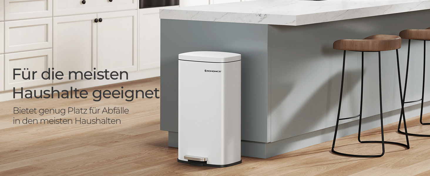 Відро для сміття SONGMICS 30 л з м'яким закриттям, сталеве, з внутрішнім відром, для кухні