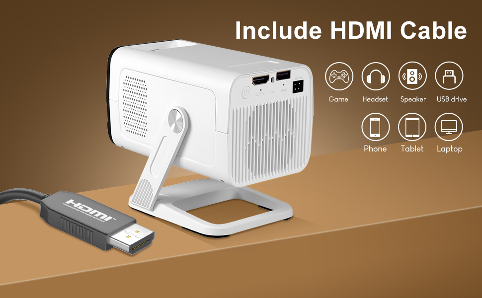 Портативний проєктор ZDSSY Beamer 4K з Wi-Fi 6 та Bluetooth 5.4: міні проєктор для домашнього кіно, автоматичне коригування та ручне фокусування, сумісний з PC/TV Stick/USB/PS5 (білий)