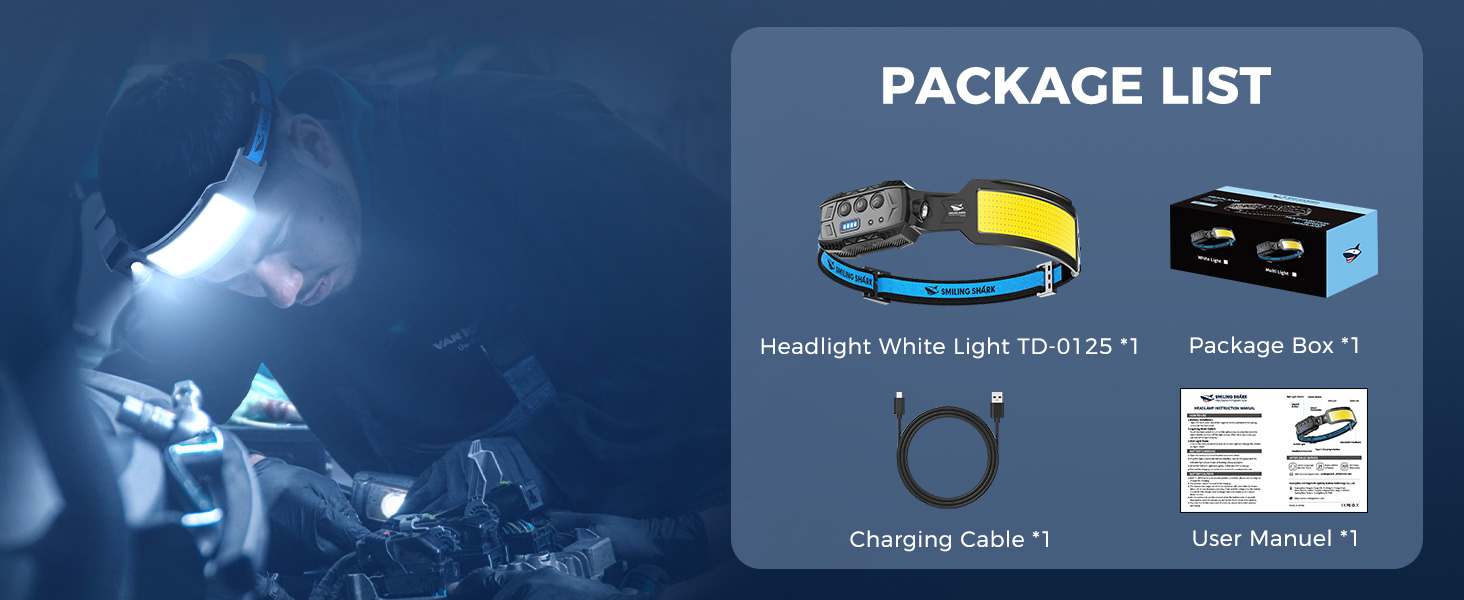 Лобовий ліхтар Smiling Shark 7 LED, 270° з датчиком руху, суперяскраве біле та червоне світло, акумуляторний, для кемпінгу, риболовлі, ремонту