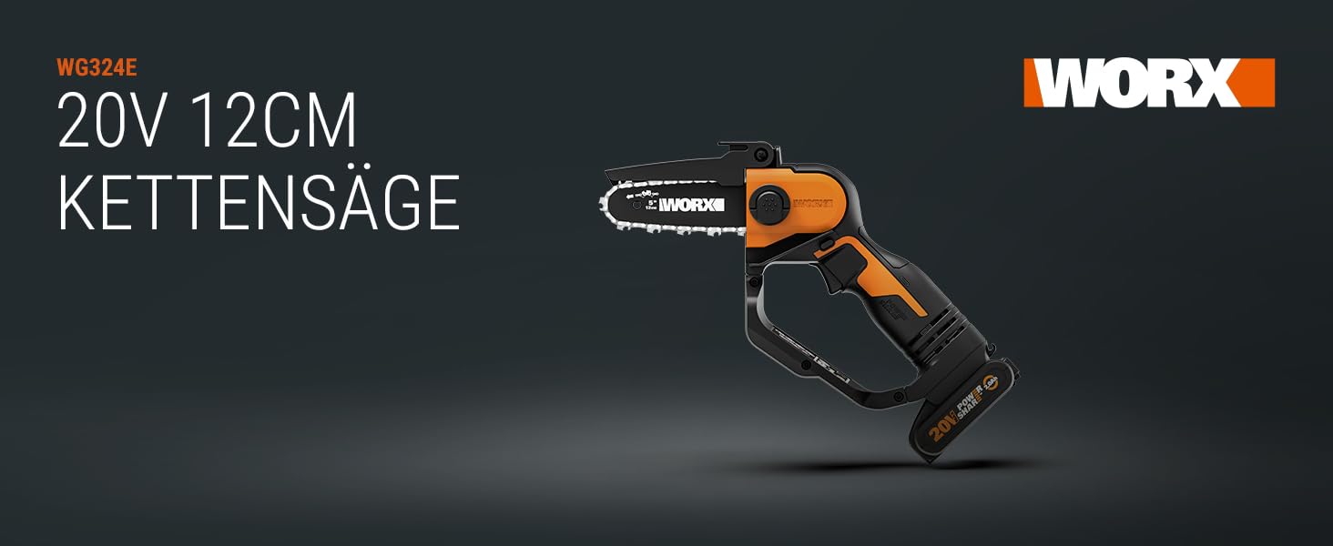 Акумуляторна одноручна ланцюгова пила WORX WG324E 20В, 12 см, з акумулятором і зарядкою, PowerShare