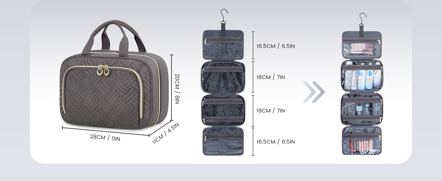 Чоловіча/Жіноча косметичка OVEVOOK водонепроникна для підвішування з гачками, велика з відділенням для прикрас (Сірий, M-Update)